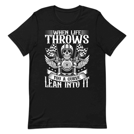 When Life Throws You a Curve Lean Into It Unique Biker Skull with Flags | PRODUCT CODE: WNLFUEBAOWG