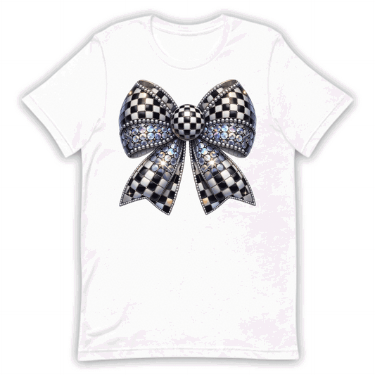 Trendy Checkered Bow Elegant Disco-Inspired Bow Classy Coquette Bow | PRODUCT CODE: TDCHKRWBOELN