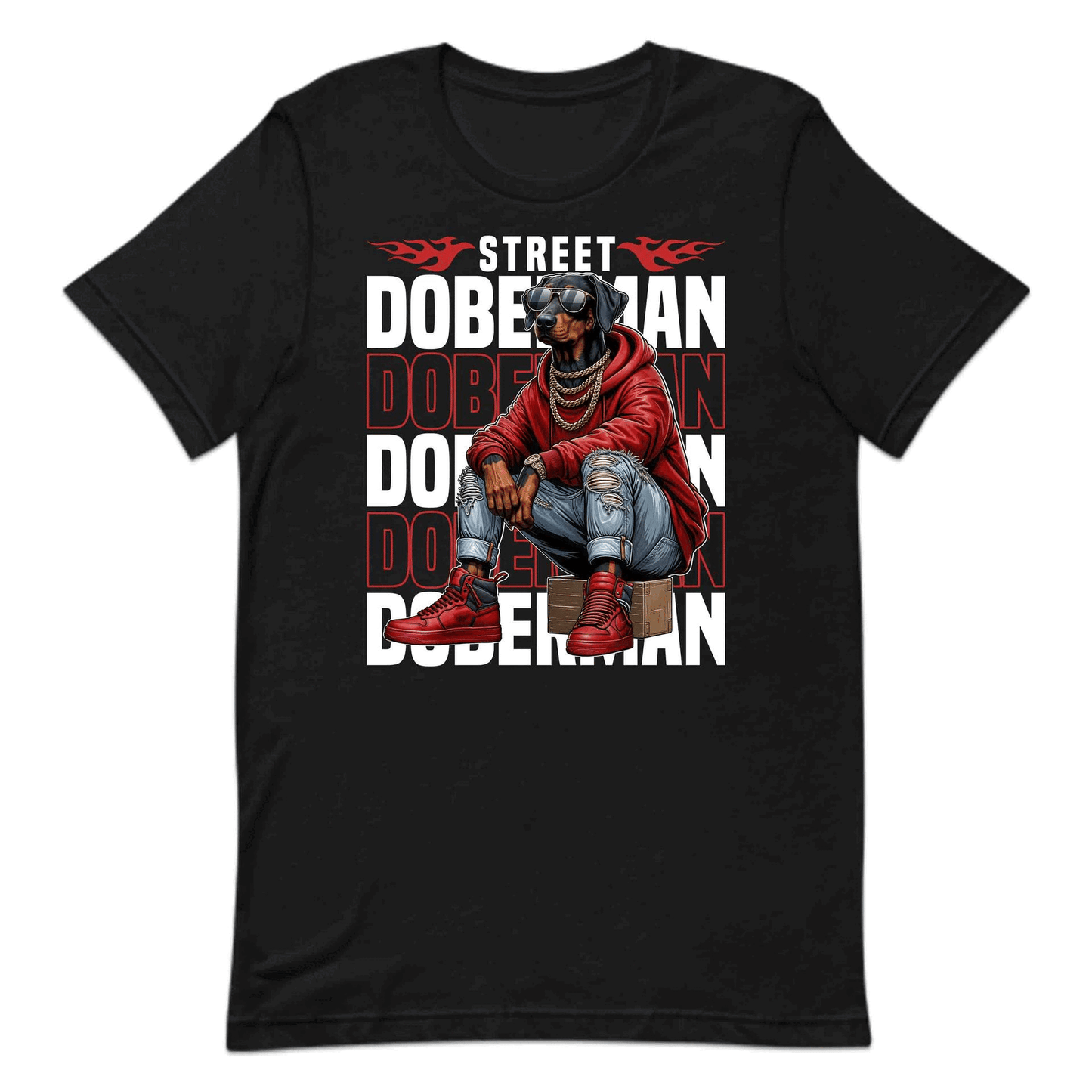 Street Doberman Dog in Sneakers and Chains Urban Streetwear | PRODUCT CODE: STDBRMNGOSNK