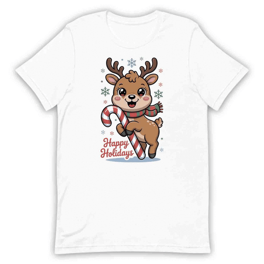 Reindeer Happy Holidays T-Shirt, Kawaii Christmas Sweatshirt, Family Pajama Xmas Hoodie | PRODUCT CODE: RNMSDBCUX