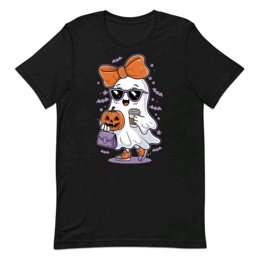 Cute Girly Ghost T-Shirt, Spooky Chic Sweatshirt, Pumpkin Coffee Hoodie | PRODUCT CODE: GKLWRYIHCN