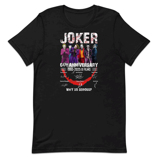 Joker 64th Anniversary T-Shirt, Jumper & Hoodie – 1960–2025 Tribute to 8 Iconic Jokers from Romero to Phoenix, DC Villain Classic | PRODUCT CODE: JASDUYRK