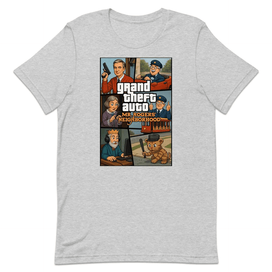 Mr. Rogers GTA Meme T-Shirt, 90s Crossover Jumper & Retro Satire Hoodie – Wholesome Chaos Pop Culture Apparel | PRODUCT CODE: MERGHQCB