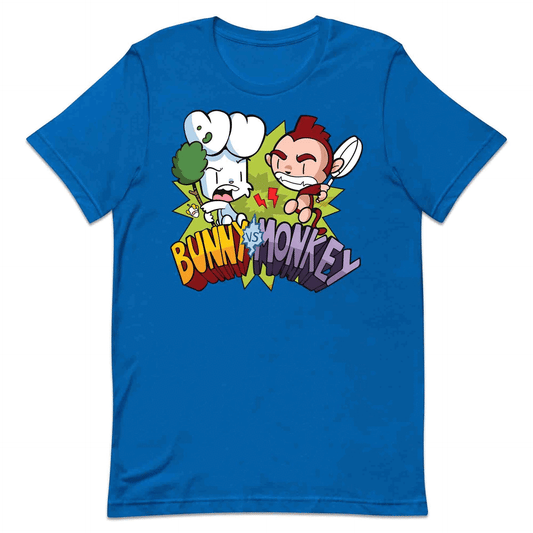 Bunny vs Monkey T-Shirt | Funny Cartoon Rivalry Jumper | World Book Day Hoodie | Wild Comic Book Fights Tee | PRODUCT CODE: BYNSHMCKSDY