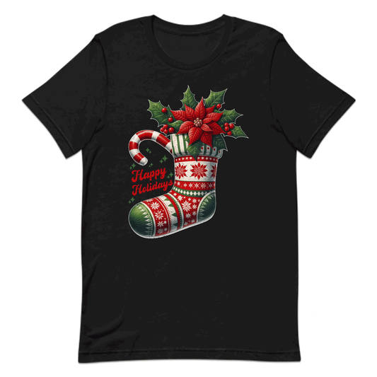 Happy Holidays Christmas Stocking Xmas Poinsettia Holly & Candy Cane | PRODUCT CODE: HPYLDSCHTCK