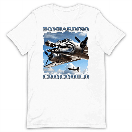 Bombardiro Crocodilo T-Shirt, Jumper & Hoodie – Funny Italian Meme, Crocodile Warplane Parody Apparel | PRODUCT CODE: BADREYONA