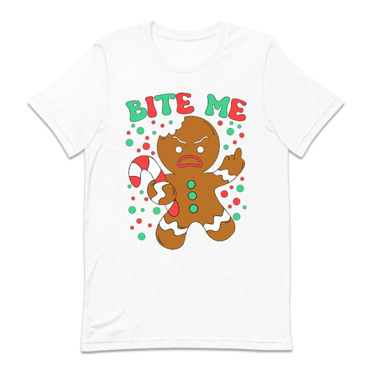 Bite Me Gingerbread Man Christmas Funny Middle Finger Sarcastic Xmas | PRODUCT CODE: BTMHDNGRBEA