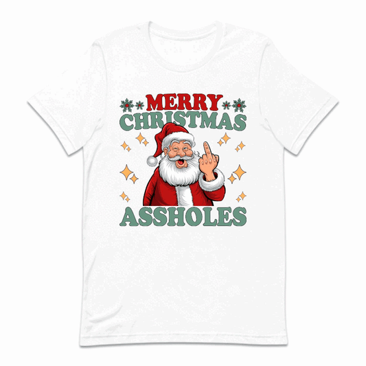 Merry Christmas Assholes Santa Claus Middle Finger Humorous Xmas | PRODUCT CODE: MRYCHTASHL