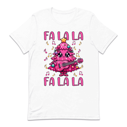 Pink Christmas Tree Holding Guitar FA LA LA LA Festive Music Xmas | PRODUCT CODE: PCTRHLGUTFL