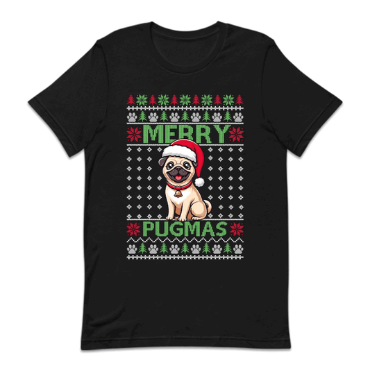 Merry Pugmas Ugly Christmas Xmas Pug Dog in Santa Hat | PRODUCT CODE: MRYPGMCGDO