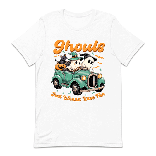 Halloween Ghosts Driving Vintage Car Pumpkin and Black Cat | PRODUCT CODE: GHJUWNHVF