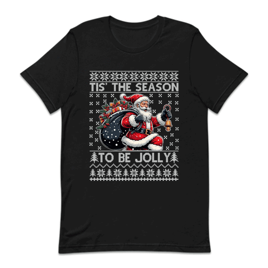 Tis The Season To Be Jolly Santa Carrying Gift Bag Ugly Christmas | PRODUCT CODE: TSHANOBJLYC