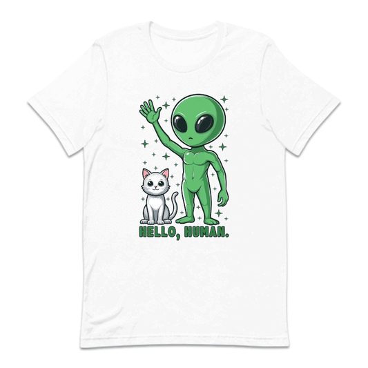 Hello Human Alien and Cat Funny Sci-Fi | PRODUCT CODE: HLUMNALCG