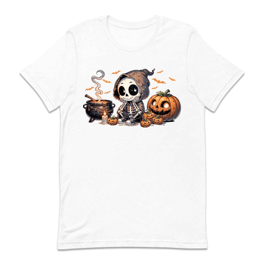 Halloween Cartoon Skeleton Cauldron & Pumpkins Spooky Flying Bats | PRODUCT CODE: HLWCRTOSKL