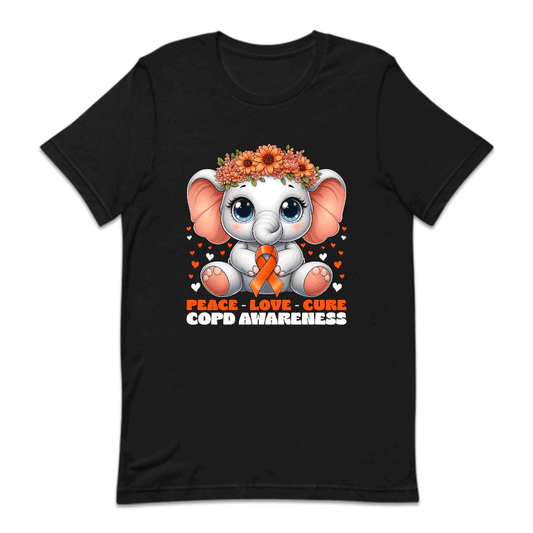 COPD Awareness Peace Love Cure Floral Elephant Lung Health Support | PRODUCT CODE: PCLVCRFLEP