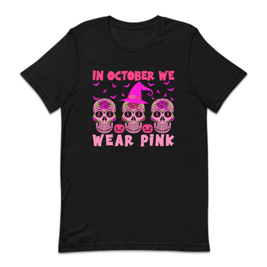 In October We Wear Pink Halloween Breast Cancer Sugar Skull | PRODUCT CODE: SGRKLUSOCB