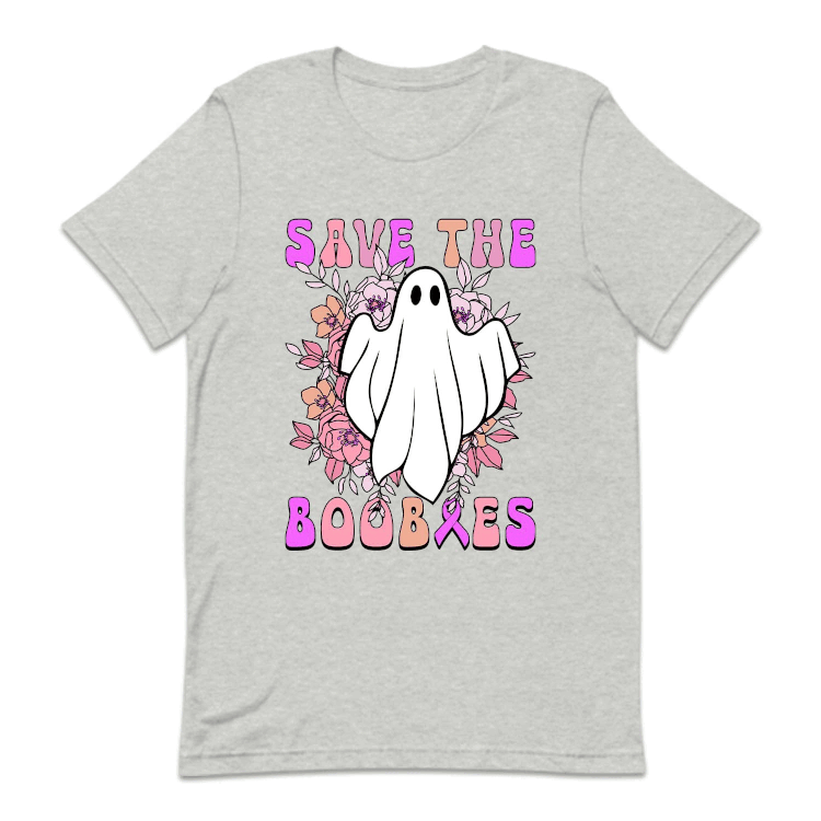 Save The Boobies Ghost With Flowers Halloween Breast Cancer | PRODUCT CODE: SVTHBOISHLB