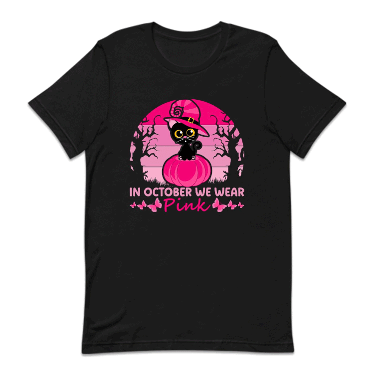 Halloween Breast Cancer Witch Black Cat Pink Ribbon | PRODUCT CODE: WHCTBLKTCA