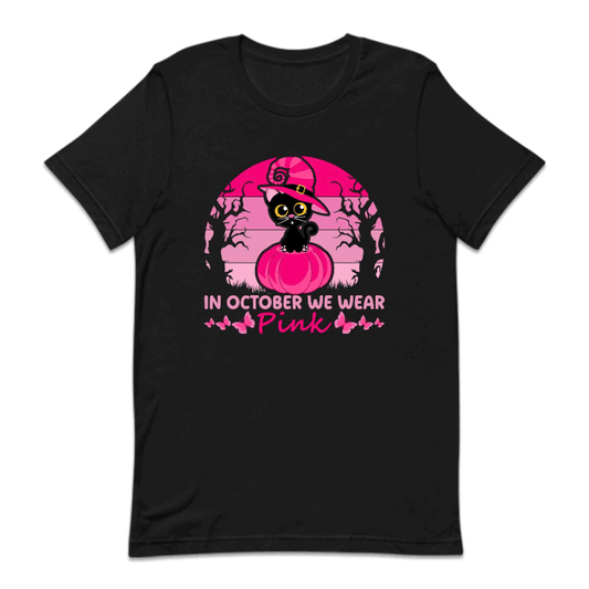 Halloween Breast Cancer Witch Black Cat Pink Ribbon | PRODUCT CODE: WHCTBLKTCA