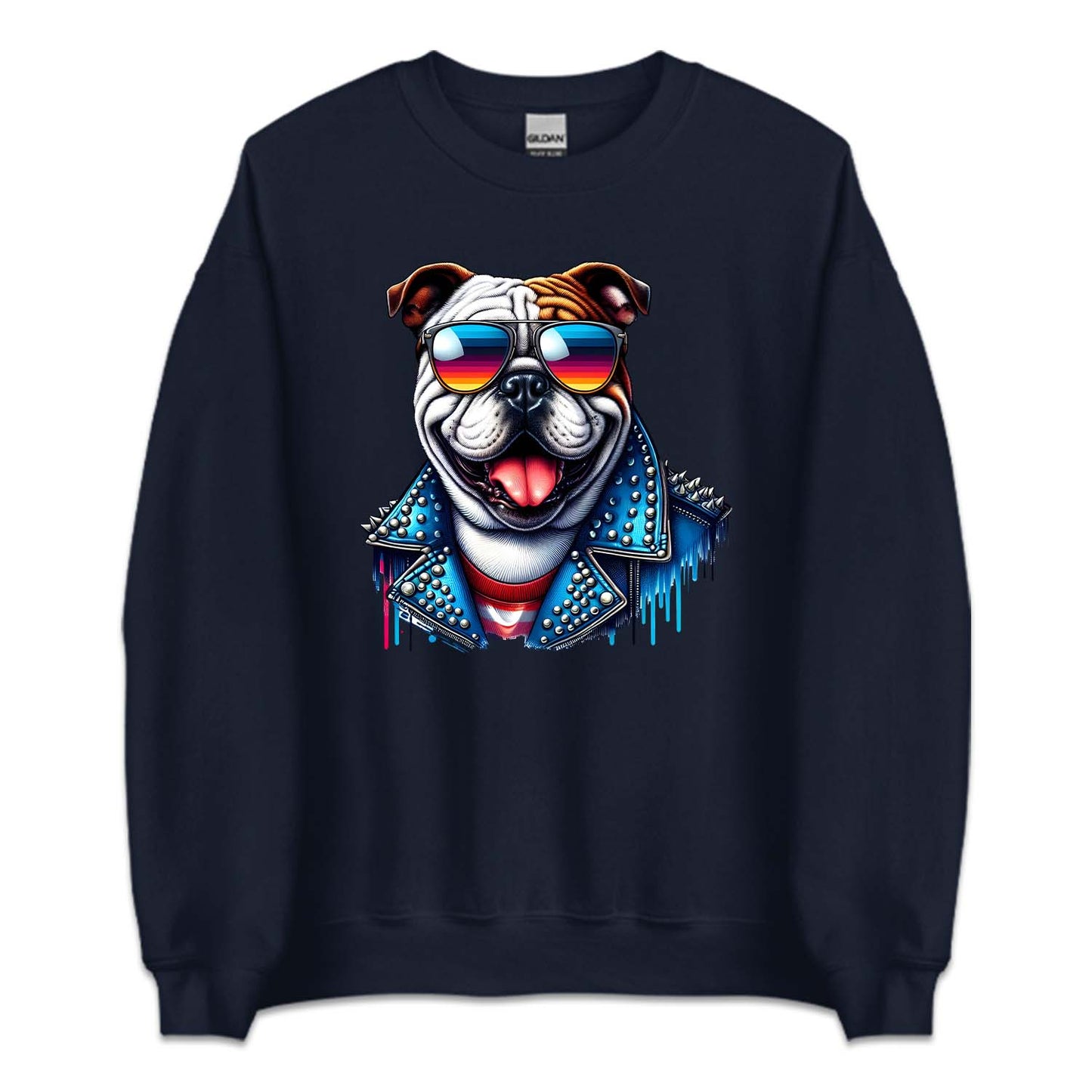 Bulldog Dog With Sunglasses Spiked Studded Jacket | PRODUCT CODE: BLUGDOKNP