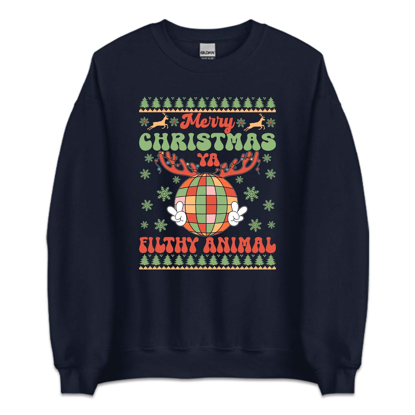 Merry Christmas Ya Filthy Animal Vintage Disco Ball Reindeer Antlers Xmas | PRODUCT CODE: MRYCHTYFLTAN