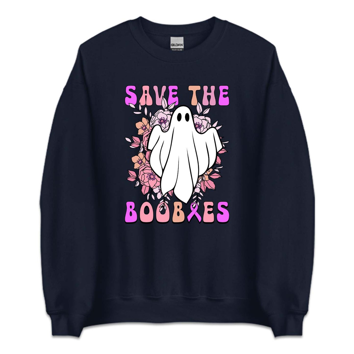 Save The Boobies Ghost With Flowers Halloween Breast Cancer | PRODUCT CODE: SVTHBOISHLB