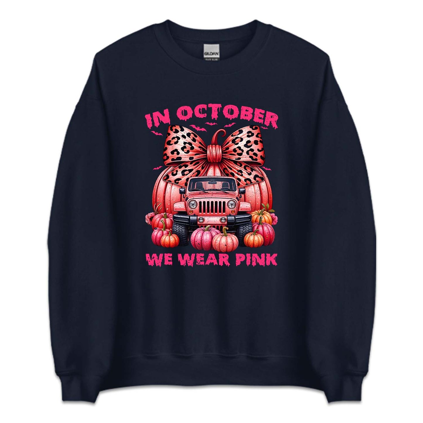 In October We Wear Pink Pink Ribbon Jeep With Pumpkins Halloween Breast Cancer | PRODUCT CODE: PNKRBOJPKS