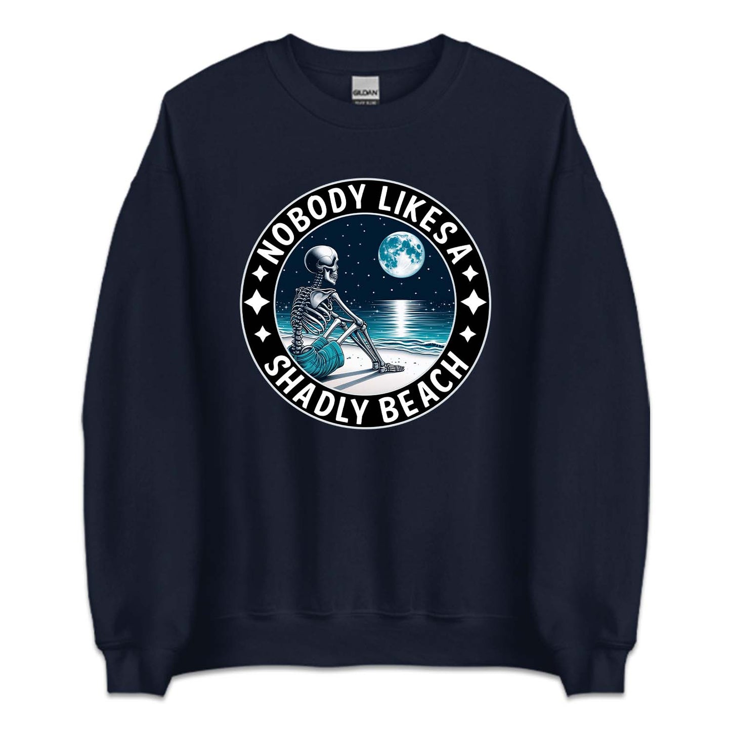 Nobody Likes A Shadly Beach Skeleton Sitting On A Beach | PRODUCT CODE: NBDLKASHBC