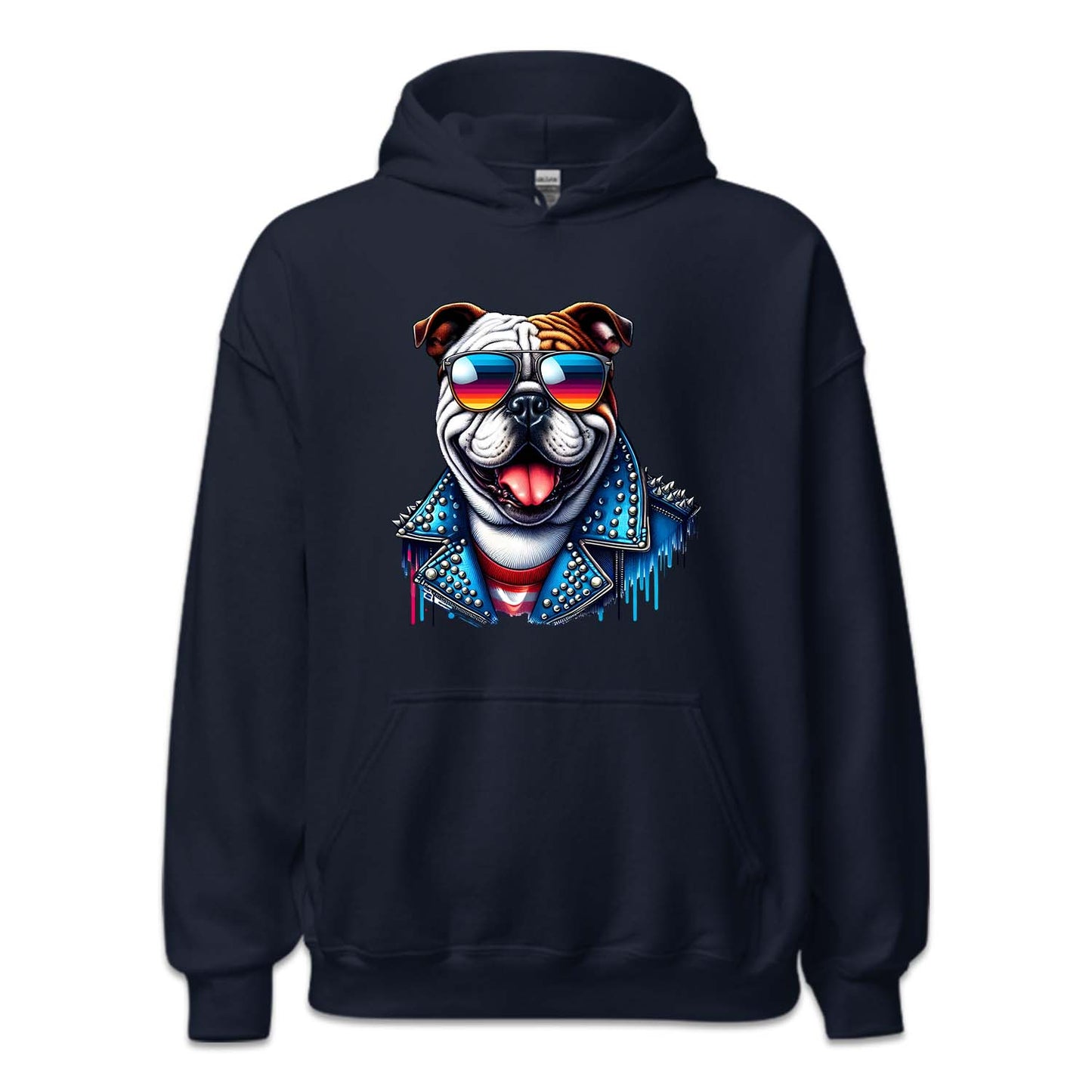 Bulldog Dog With Sunglasses Spiked Studded Jacket | PRODUCT CODE: BLUGDOKNP