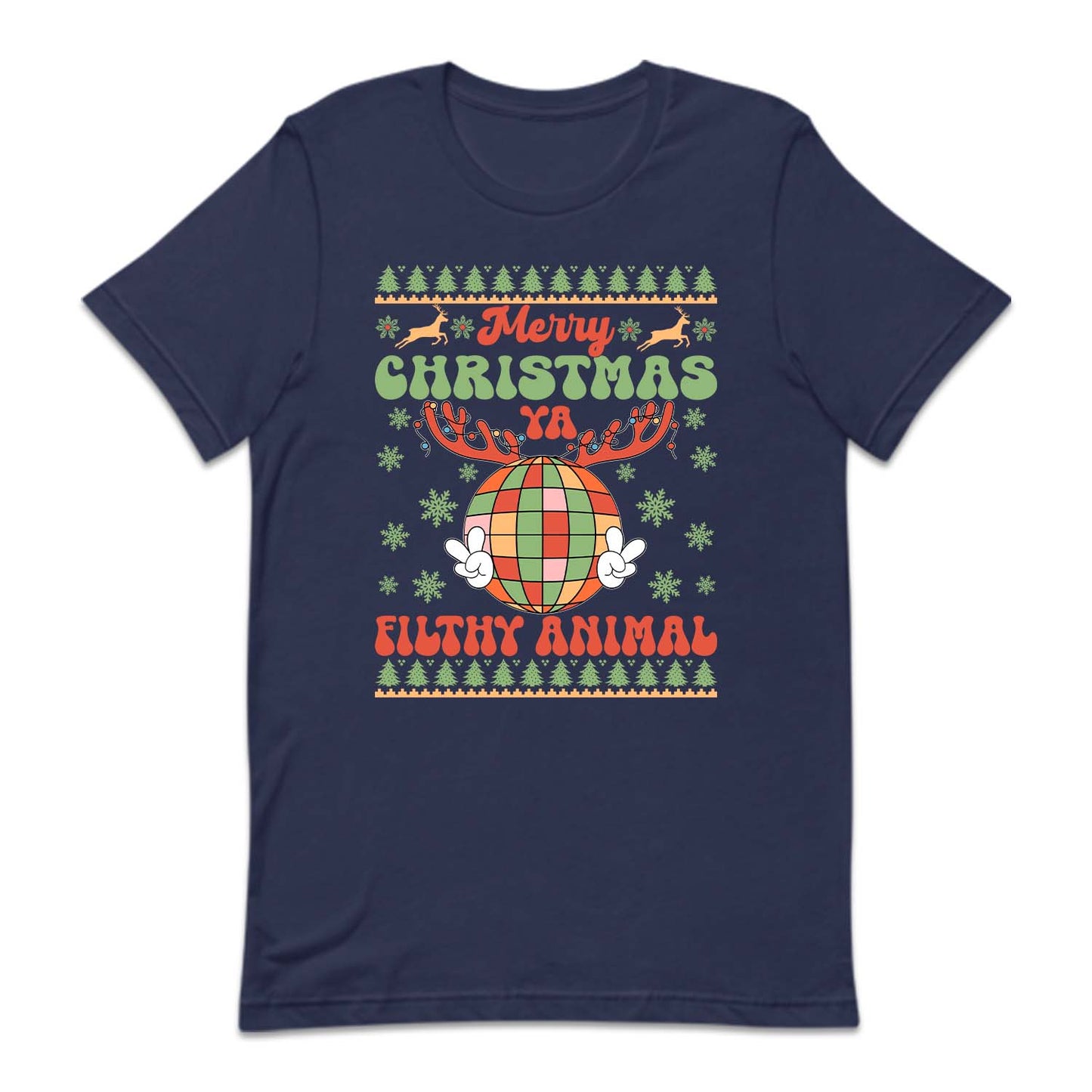 Merry Christmas Ya Filthy Animal Vintage Disco Ball Reindeer Antlers Xmas | PRODUCT CODE: MRYCHTYFLTAN