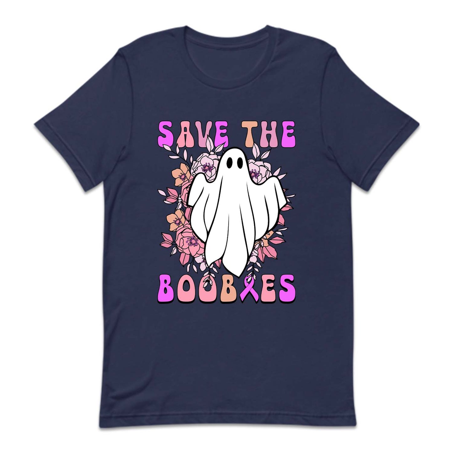 Save The Boobies Ghost With Flowers Halloween Breast Cancer | PRODUCT CODE: SVTHBOISHLB