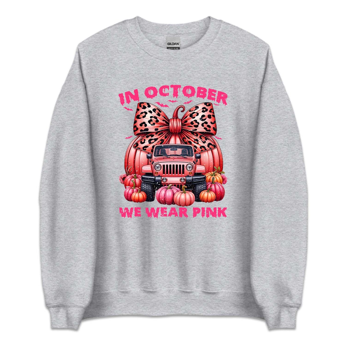 In October We Wear Pink Pink Ribbon Jeep With Pumpkins Halloween Breast Cancer | PRODUCT CODE: PNKRBOJPKS