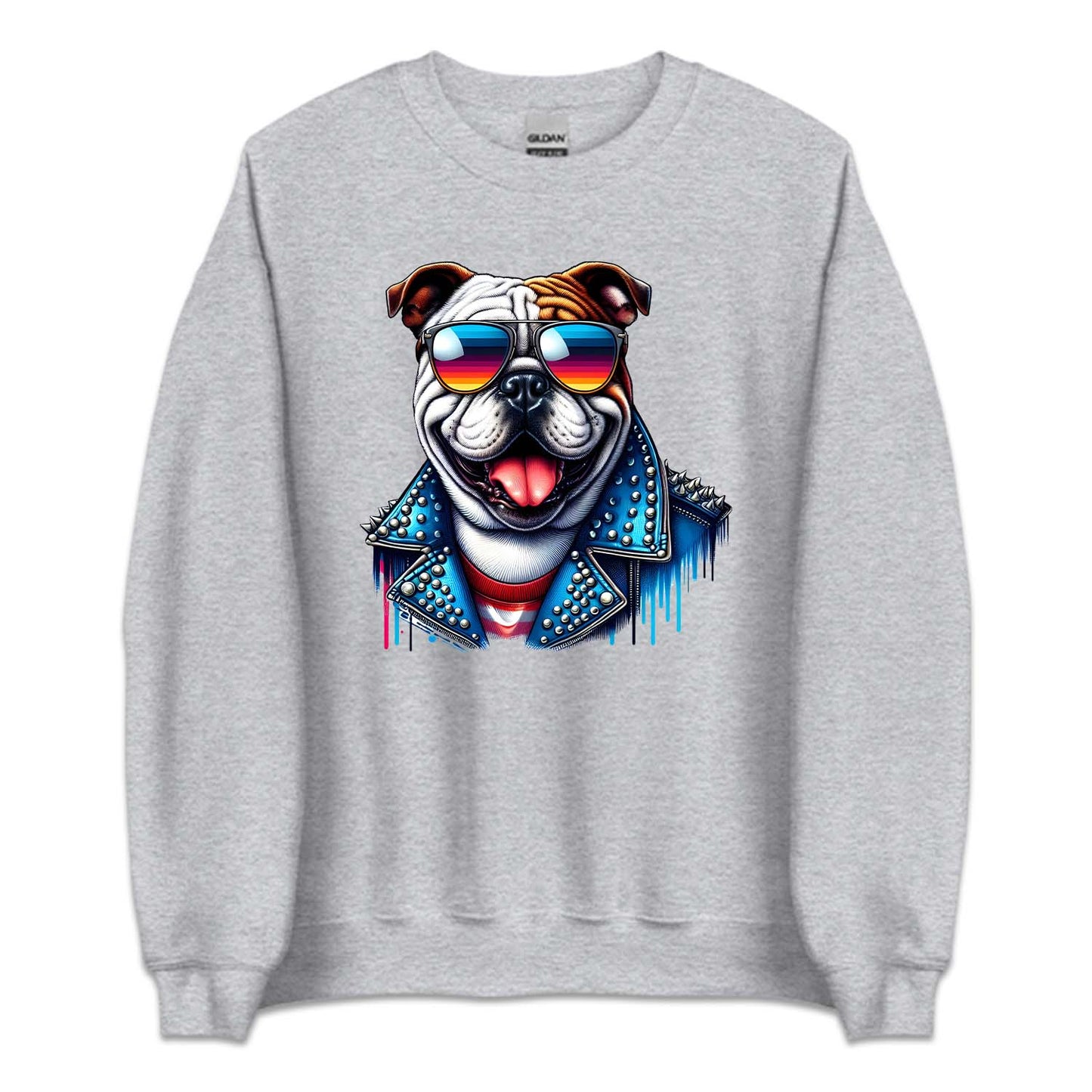 Bulldog Dog With Sunglasses Spiked Studded Jacket | PRODUCT CODE: BLUGDOKNP