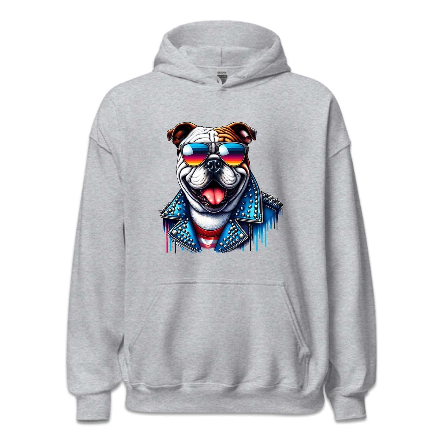 Bulldog Dog With Sunglasses Spiked Studded Jacket | PRODUCT CODE: BLUGDOKNP