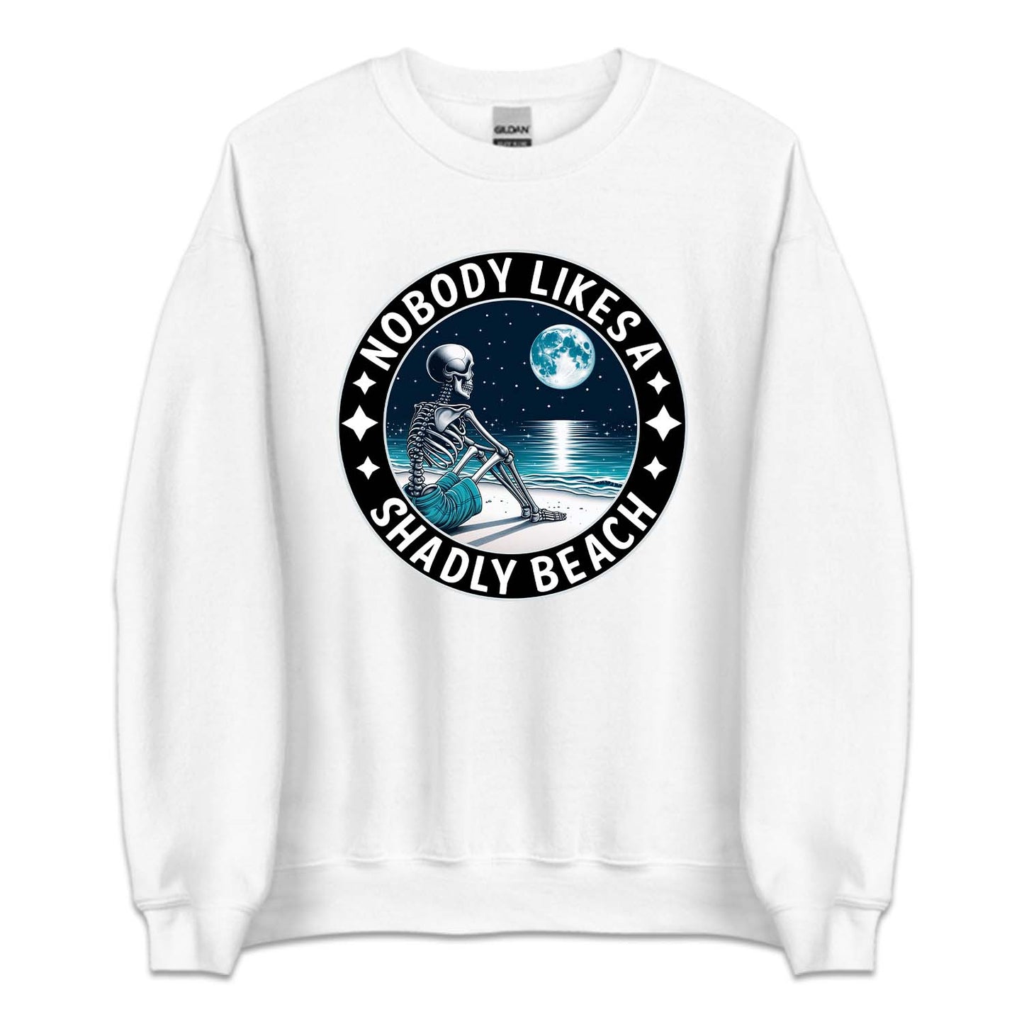 Nobody Likes A Shadly Beach Skeleton Sitting On A Beach | PRODUCT CODE: NBDLKASHBC