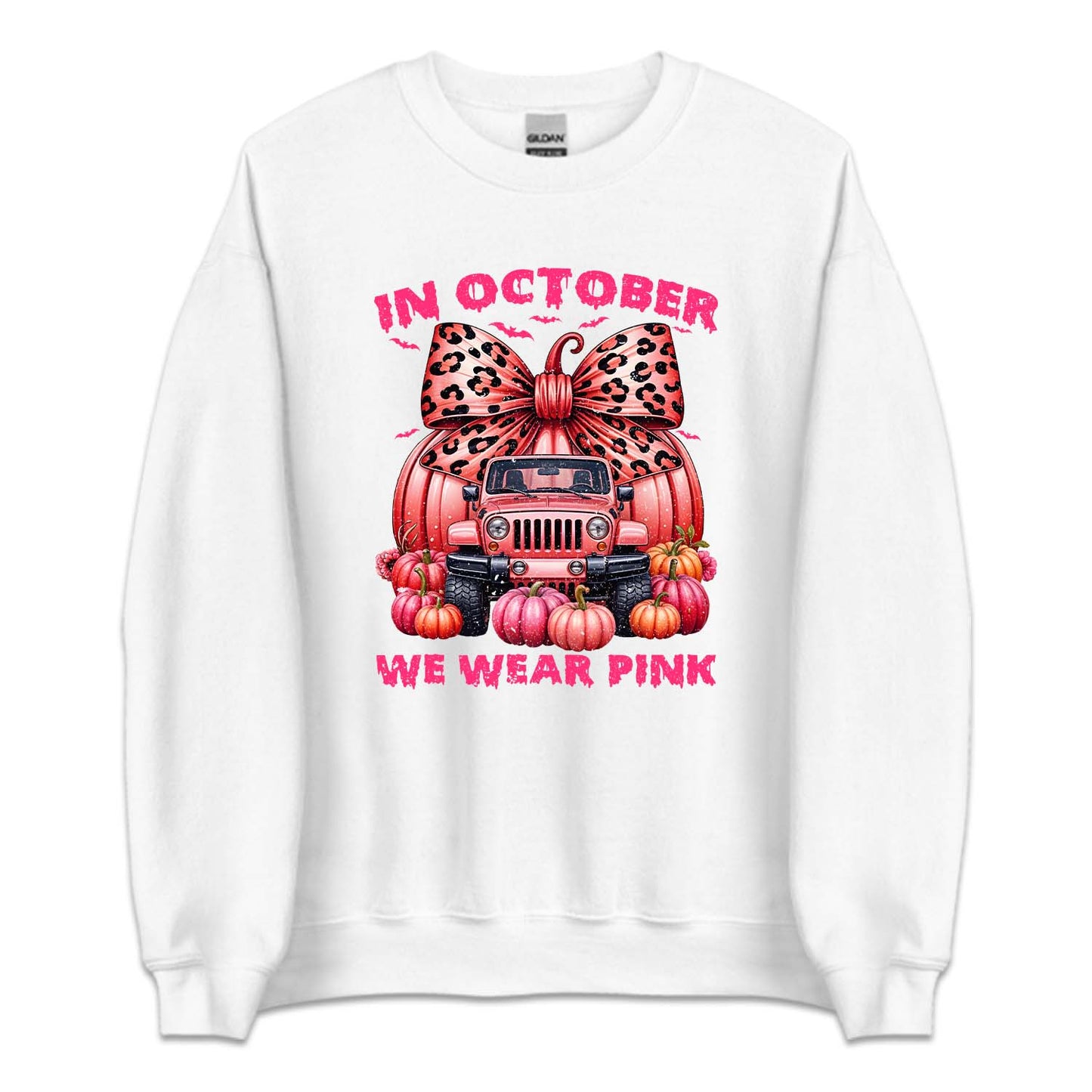 In October We Wear Pink Pink Ribbon Jeep With Pumpkins Halloween Breast Cancer | PRODUCT CODE: PNKRBOJPKS