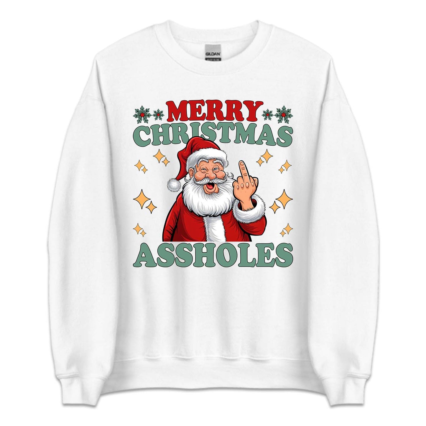 Merry Christmas Assholes Santa Claus Middle Finger Humorous Xmas | PRODUCT CODE: MRYCHTASHL