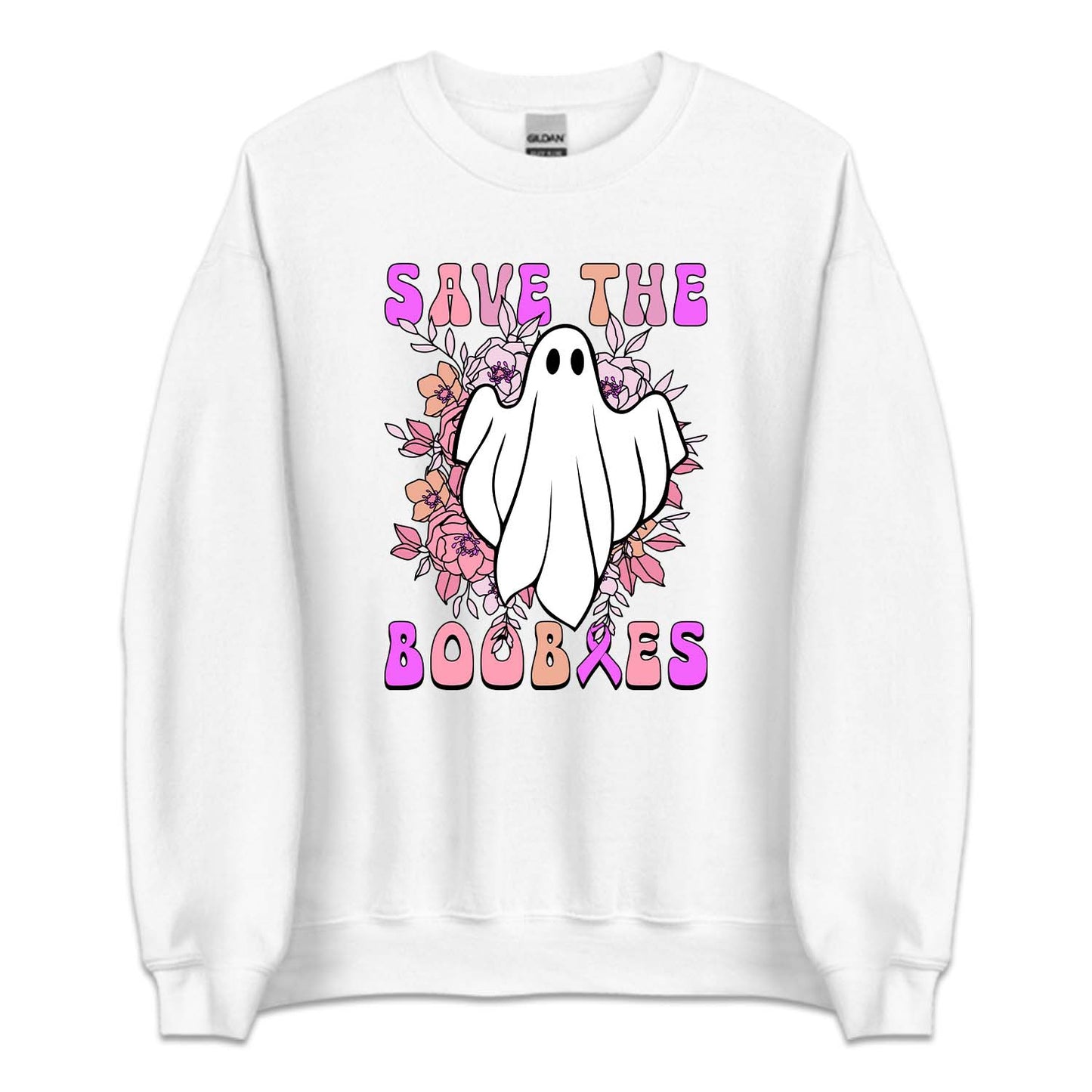Save The Boobies Ghost With Flowers Halloween Breast Cancer | PRODUCT CODE: SVTHBOISHLB