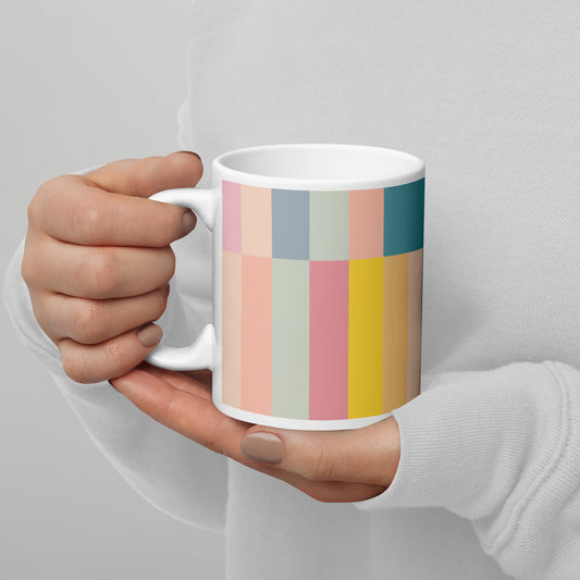Abstract Pastel Stripes White glossy mug