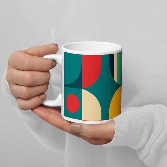Abstract Retro Style Shapes Pattern White Glossy Mug