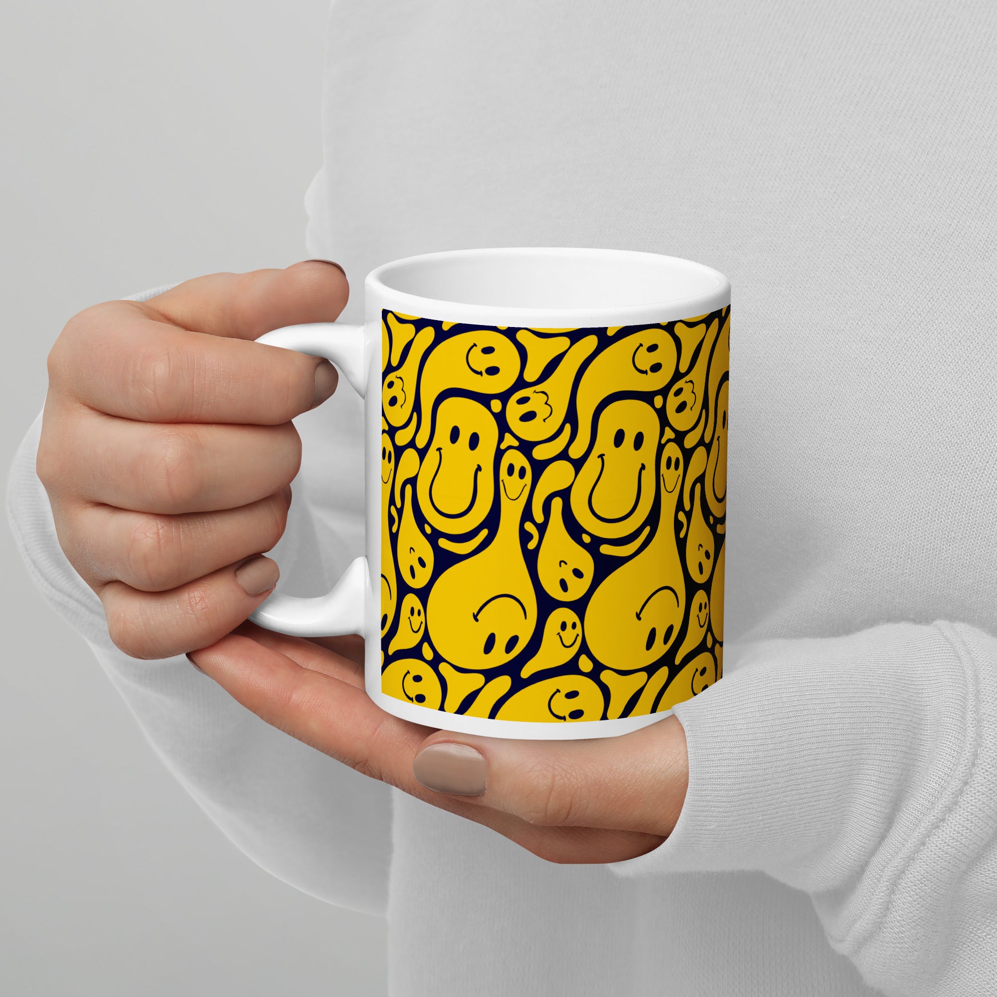 Funny Distorted Emoticons White Glossy Mug