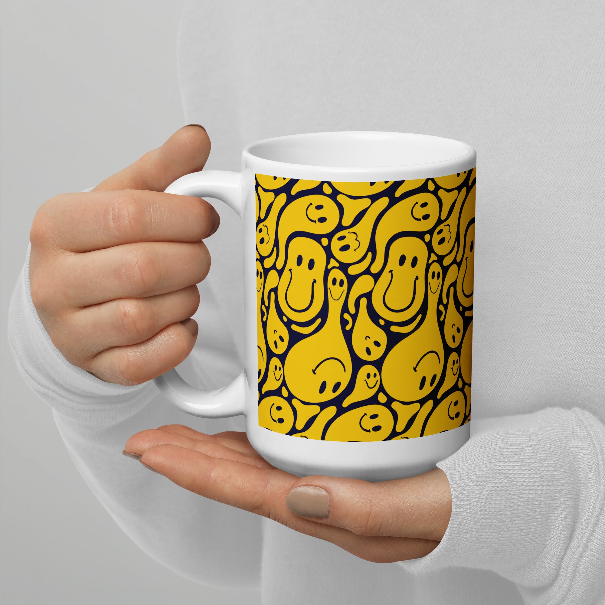 Funny Distorted Emoticons White Glossy Mug