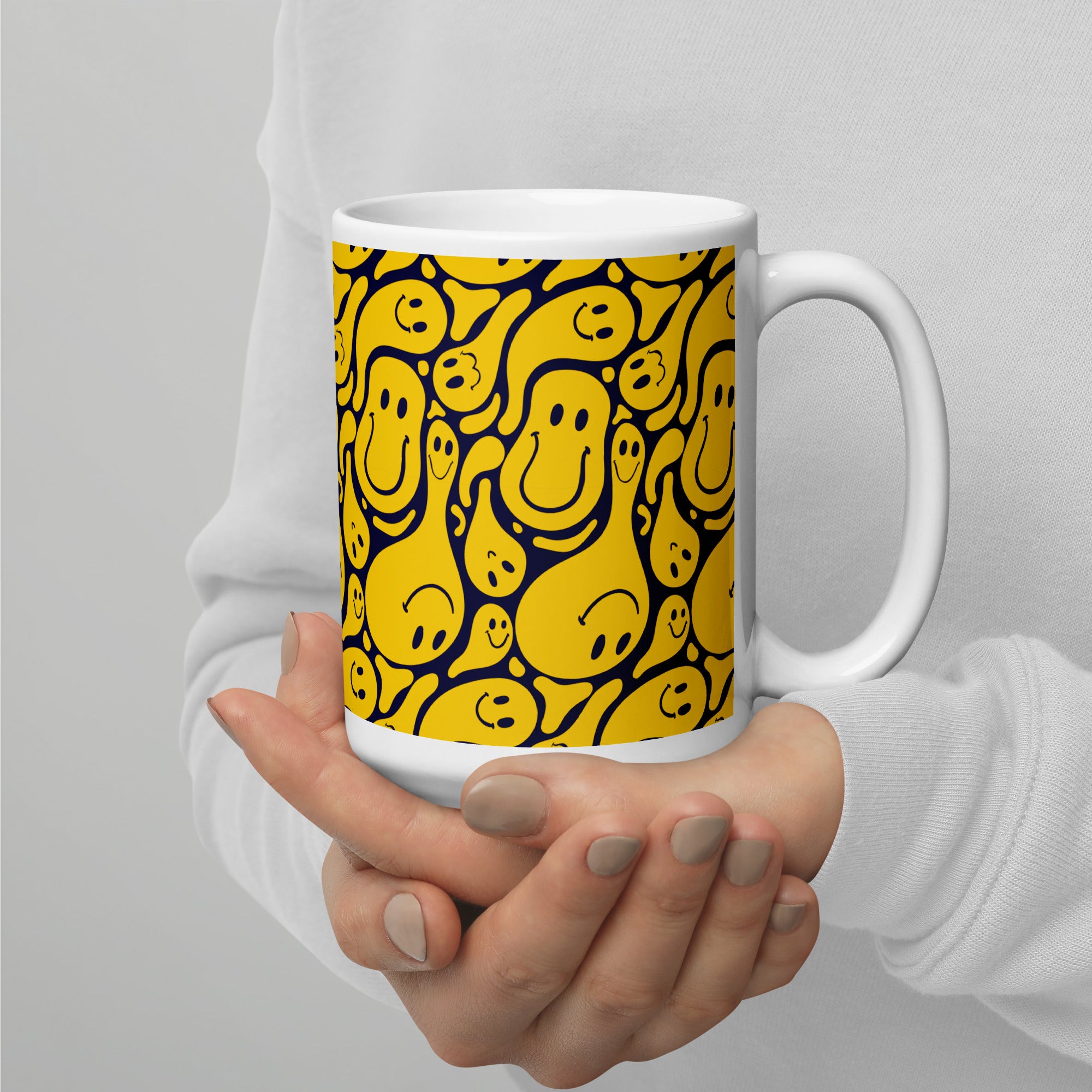 Funny Distorted Emoticons White Glossy Mug