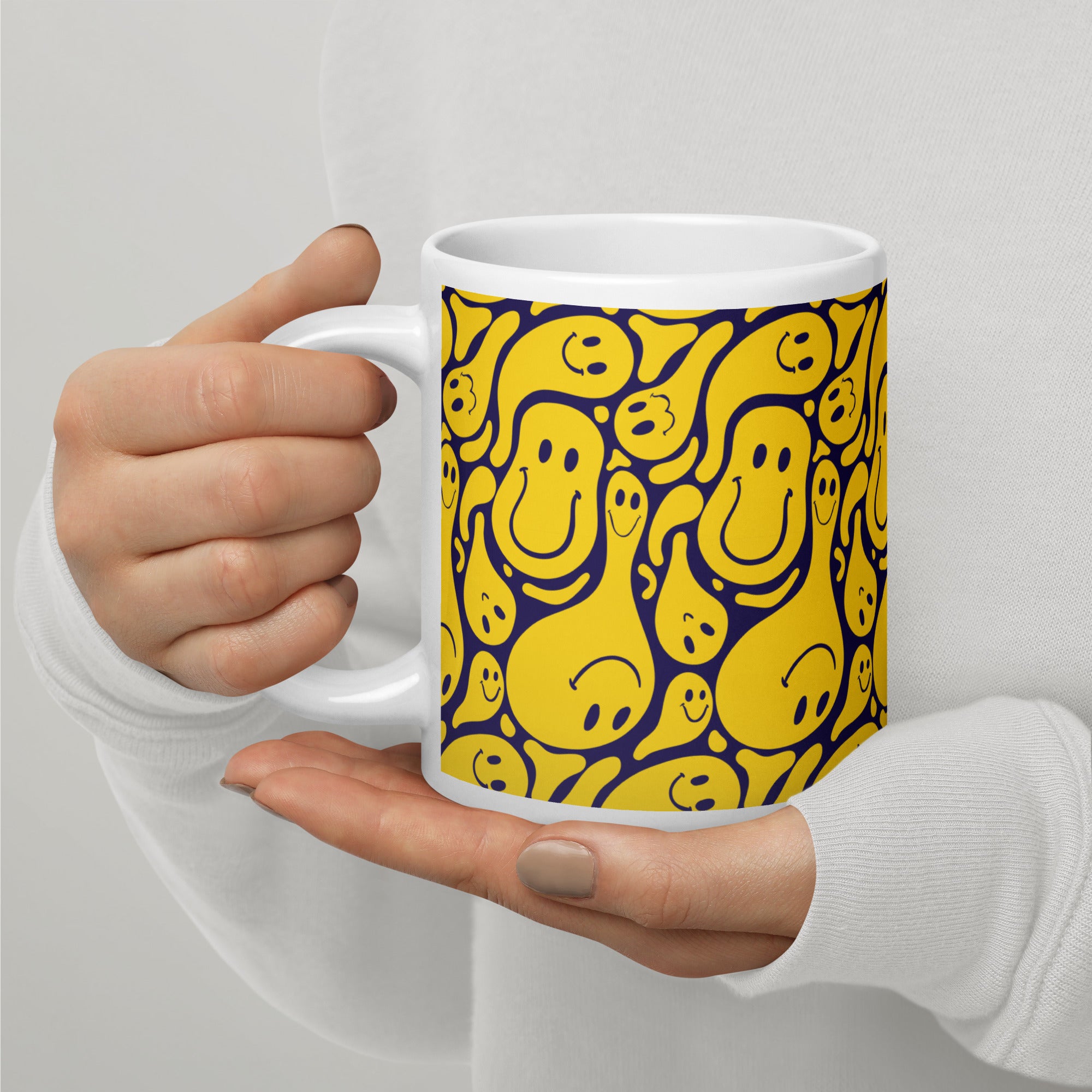Funny Distorted Emoticons White Glossy Mug