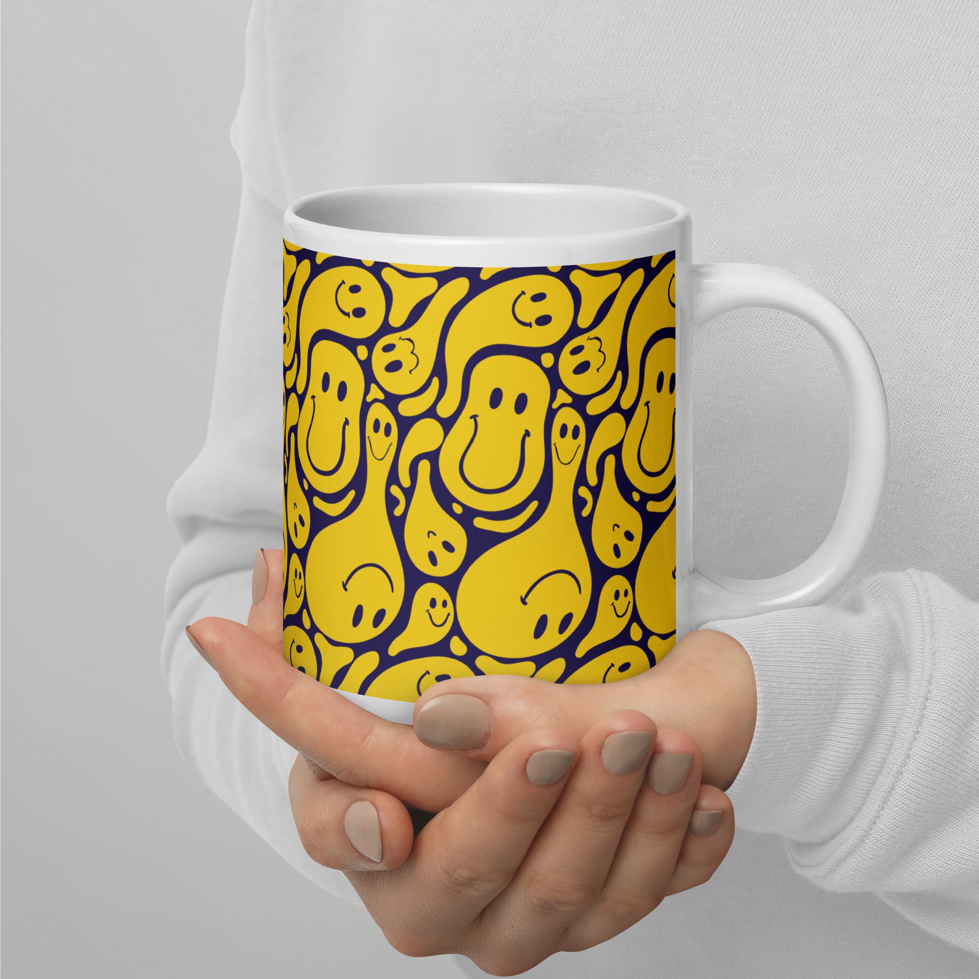 Funny Distorted Emoticons White Glossy Mug