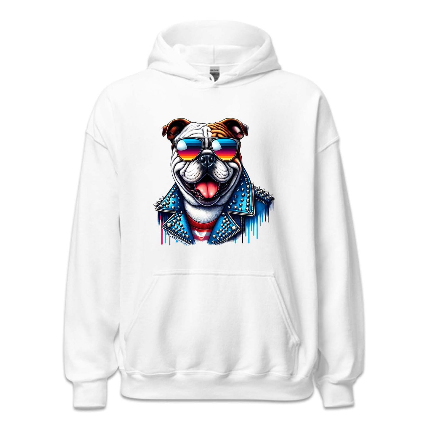 Bulldog Dog With Sunglasses Spiked Studded Jacket | PRODUCT CODE: BLUGDOKNP