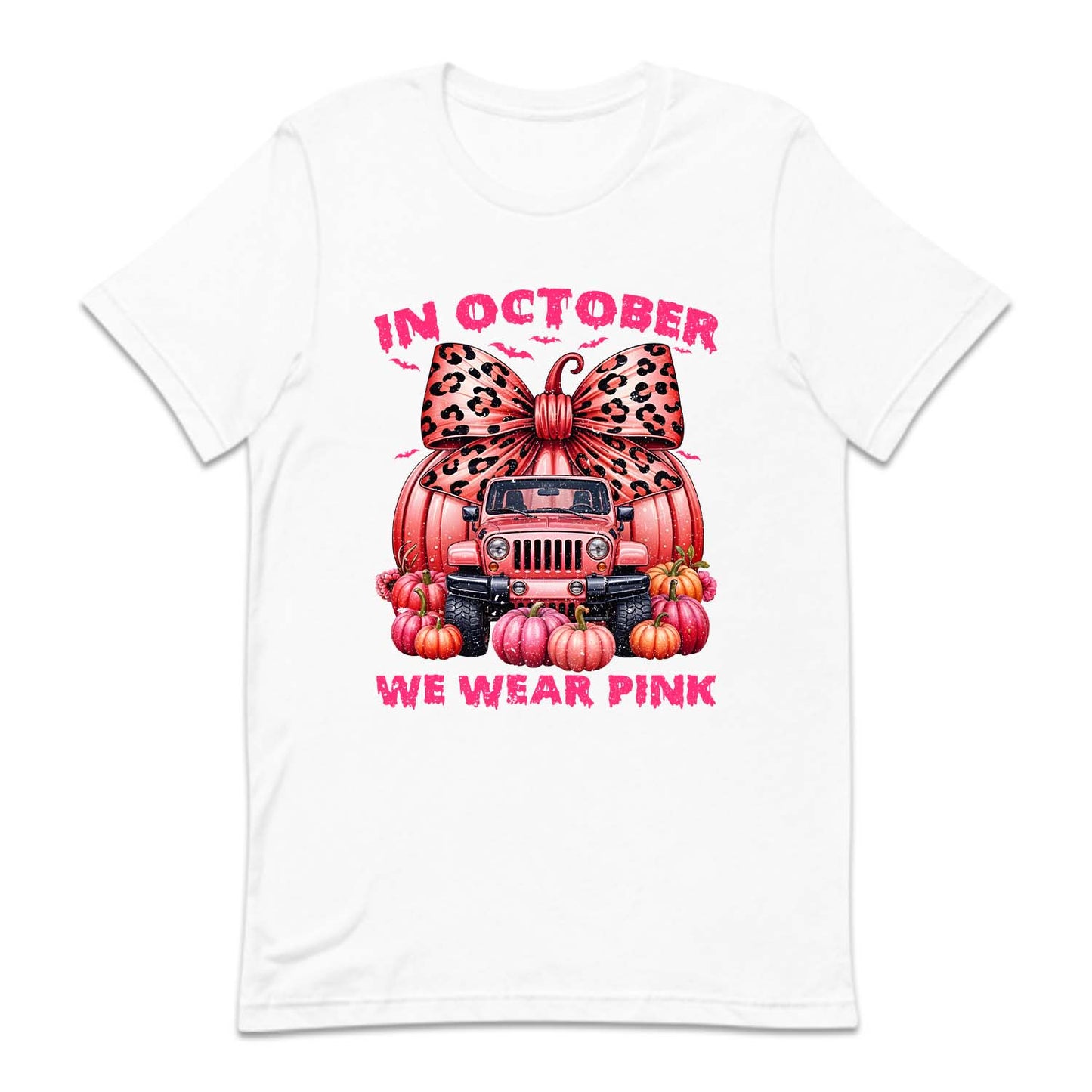 In October We Wear Pink Pink Ribbon Jeep With Pumpkins Halloween Breast Cancer | PRODUCT CODE: PNKRBOJPKS